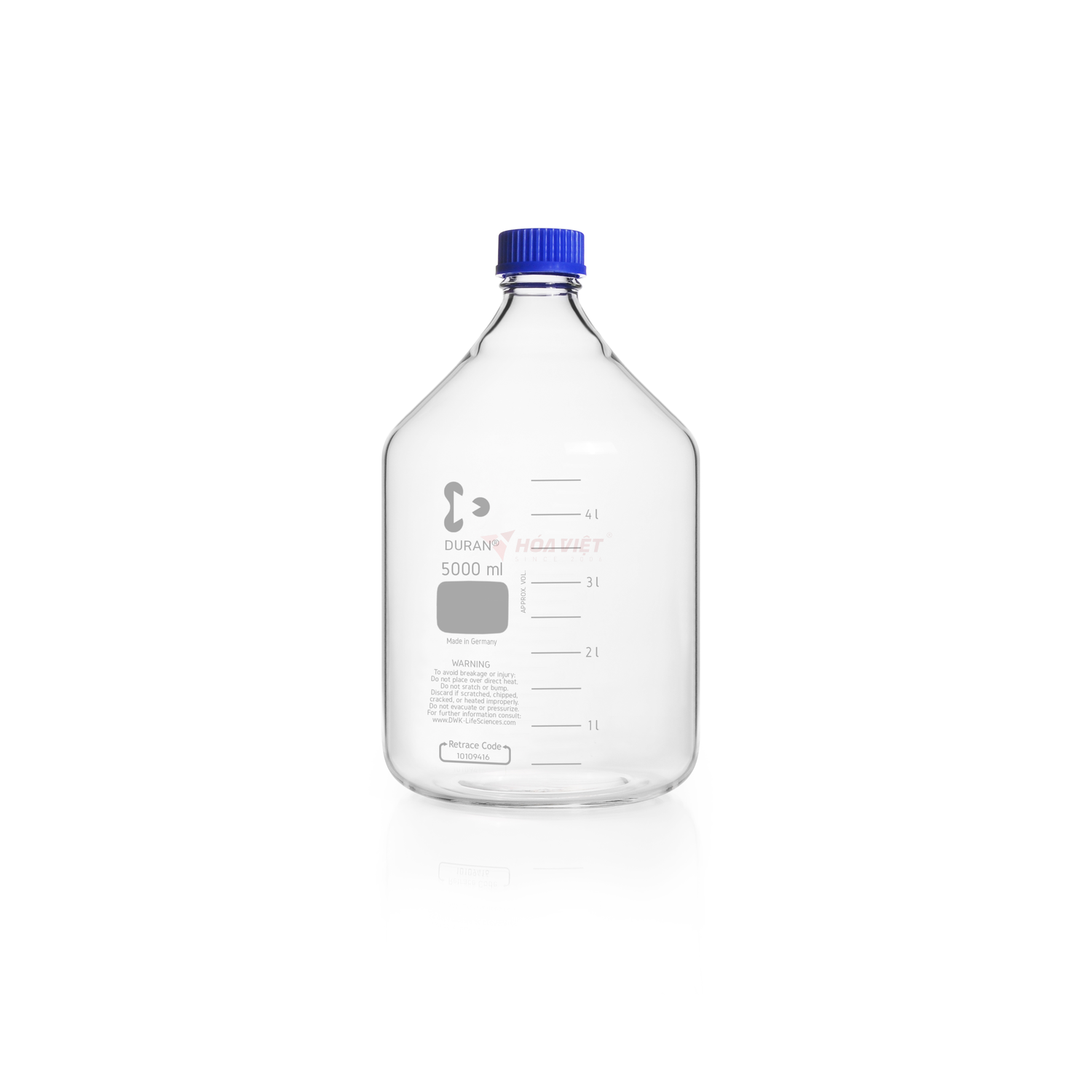 Chai Thủy Tinh DURAN GL45 5000ml Trong Suốt Có Vạch Chia – Kèm Nắp Vặn & Vòng Rót PP Chai Thủy Tinh DURAN GL45 5000ml Trong Suốt Có Vạch Chia – Kèm Nắp Vặn & Vòng Rót PP