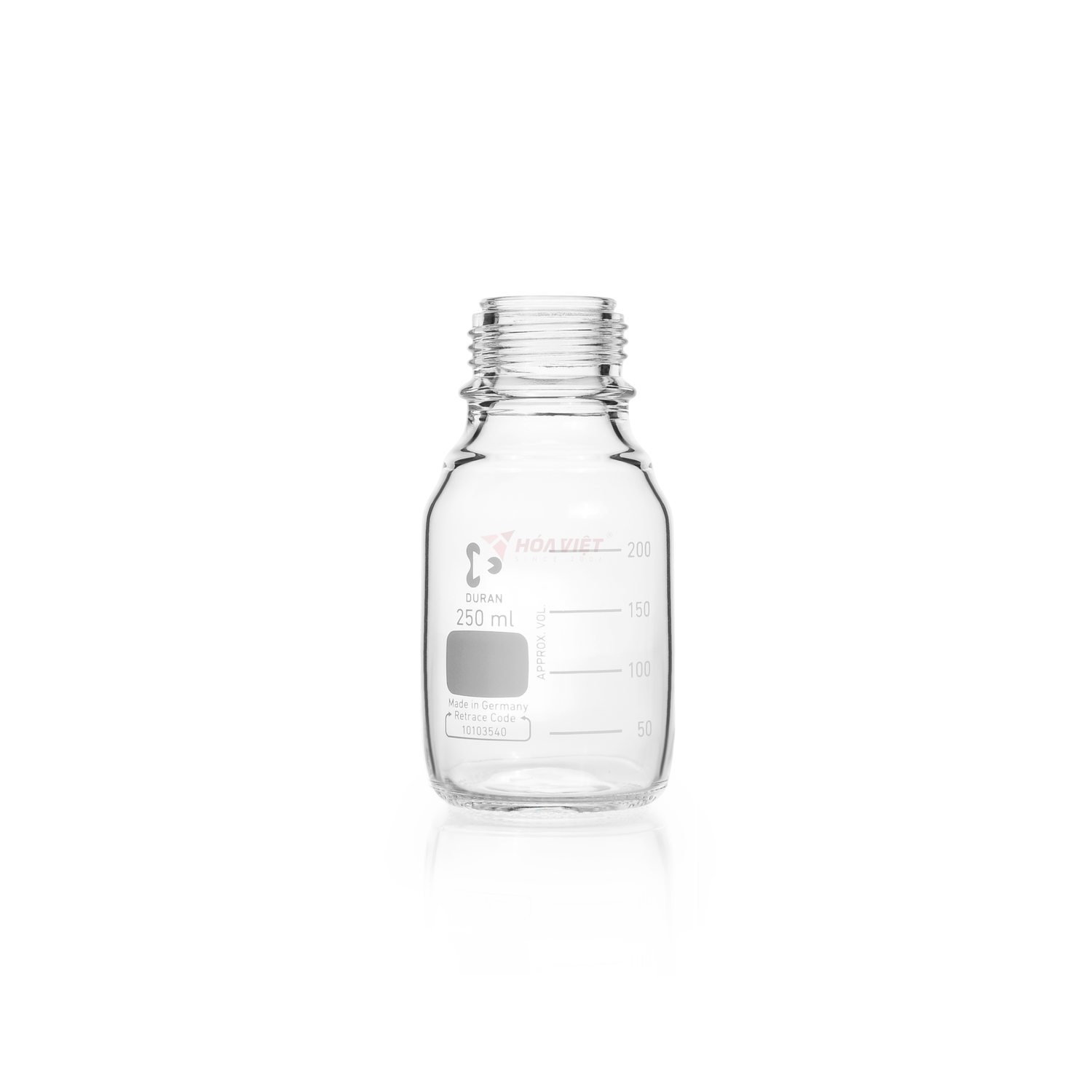 Chai Thủy Tinh Phòng Thí Nghiệm DURAN® GL45 Có Vạch Chia 250ml – Không Nắp, Không Vòng Rót