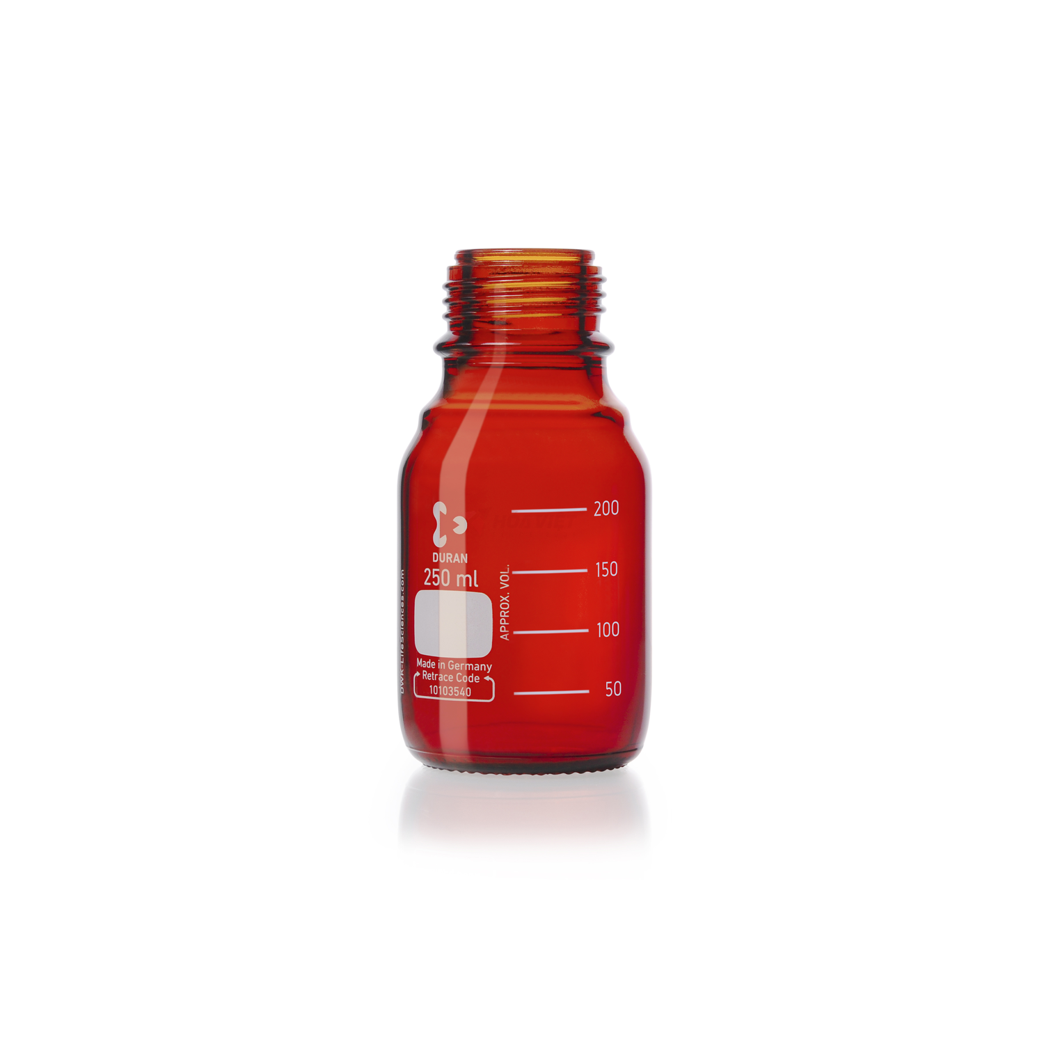 Chai thủy tinh phòng thí nghiệm DURAN GL45 màu hổ phách 250 ml – Không nắp, không vòng rót Chai thủy tinh phòng thí nghiệm DURAN GL45 màu hổ phách 250 ml – Không nắp, không vòng rót