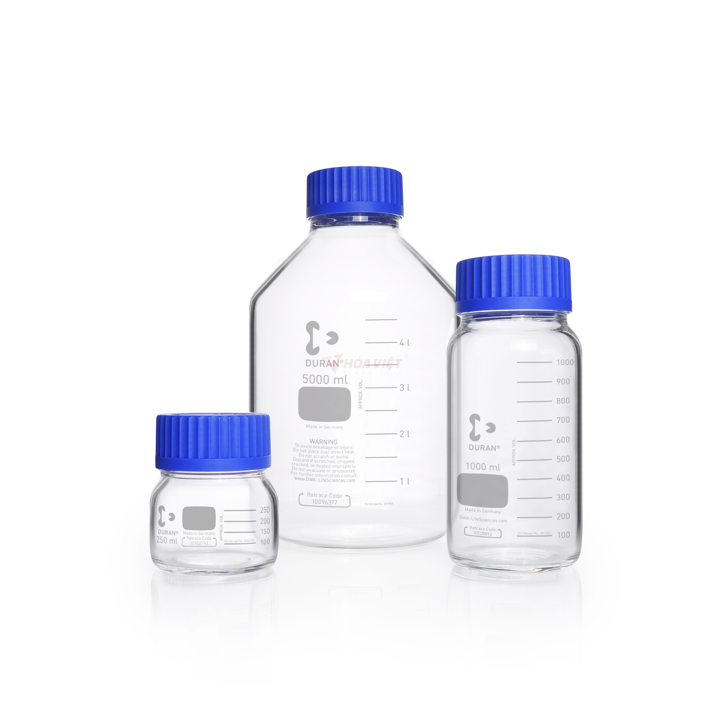 Chai Thủy Tinh Phòng Thí Nghiệm DURAN® GLS 80 Miệng Rộng 500ml – Nắp Vặn & Vòng Rót PP