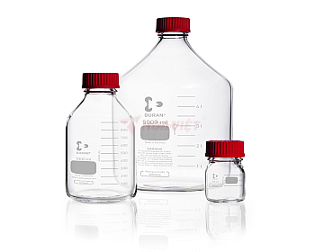 Chai Thủy Tinh DURAN GL45 500ml Trong Suốt Có Vạch Chia – Nắp PBT Chịu Nhiệt Cao & Vòng Rót ETFE