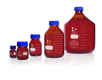 Chai thủy tinh phòng thí nghiệm DURAN® GL 45 màu hổ phách 250 ml, kèm nắp vặn và vòng rót