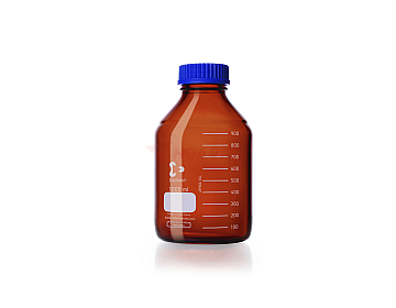 Chai thủy tinh phòng thí nghiệm DURAN® GL 45 màu hổ phách 1000 ml, kèm nắp vặn và vòng rót