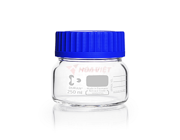 Chai Thủy Tinh Phòng Thí Nghiệm DURAN® GLS 80 Miệng Rộng Có Nắp Vặn Và Vòng Rót PP – 250 ml