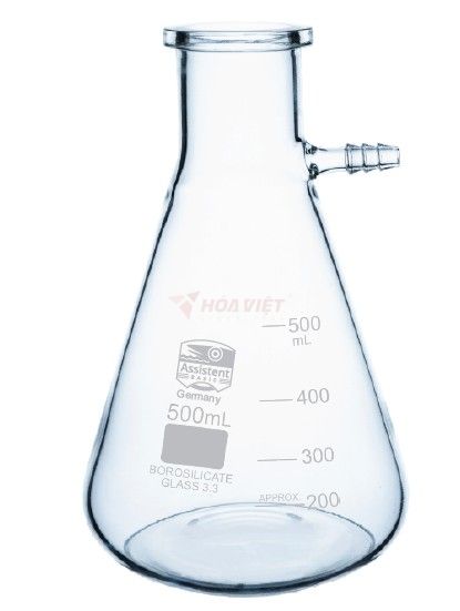 Bình tam giác thủy tinh Assistent 1000ml có nhánh hút chân không Bình tam giác thủy tinh Assistent 1000ml có nhánh hút chân không