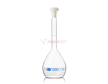 Bình định mức DURAN® 1000 ml Class A, vạch xanh, nút PE – Volumetric Flask NS 24/29
