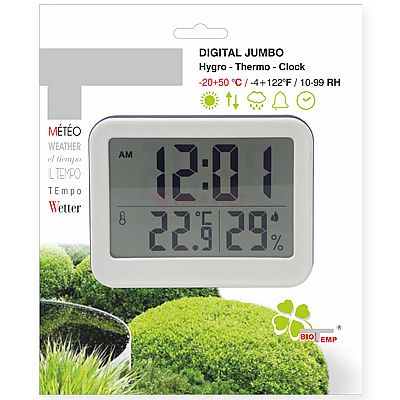 Nhiệt ẩm kế số điện tử có đồng hồ Alla -20 +50°C 10-99% RH Nhiệt ẩm kế số điện tử có đồng hồ Alla -20 +50°C 10-99% RH
